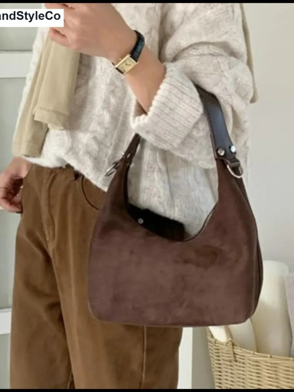 Faux Suede Crescent Tote Bag Women Hobo Shoulder Handbag Crossbody